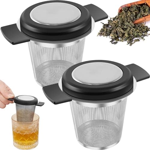 BXUYAOXMC 2 Pack Tea Infuser for Loose Tea, Stainless Steel Fine Mesh Tea Strainer with Lid & Heat-Resistant Handles, Large Capacity Tea Steeper for Teapot Cup Mug – Dishwasher Safe 9