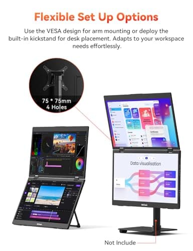 HotYeah Triple Laptop Screen Extender, 15.6" 1080P FHD IPS Folding Stacked Portable Dual Monitor, USB C Travel Extended Computer Display w/VESA, 180°Rotation, Plug & Play for Laptops (Windows Only) 7