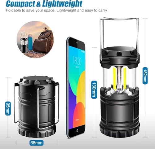 EXTRASTAR 2 Pack LED Battery Operated Lights, Portable Survival Battery Powered Lamp, Camping Lantern, Suitable for Hurricane, Emergency, Storm, Outages, Outdoor Collapsible Lanterns, Black 2