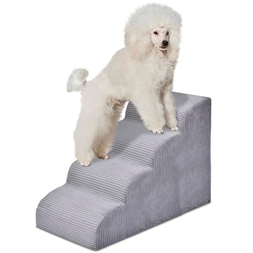 Yiruka Dog Stairs Steps for High Bed - 4 Steps Pet Steps for Small Dogs and Cats Non-Slip Removable Washable Cover Ramp for Indoor Outdoor Car SUV Couch Sofa(H: 20")