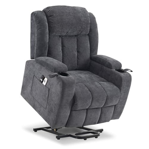 Sfxingyou Electric Power Lift Recliner Chair for Elderly with Massage and Heat, Reclining Sofa Chair with Remote Control, Infinite Position, Arm Storage and Cup Holders, Fabric 1188 (Grey) 7