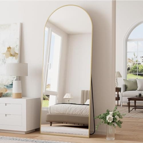 FVANF Arched Full Length Floor Mirror Standing Hanging or Leaning Against Wall, for Bedroom, Wall-Mounted Mirror with Aluminum Alloy Frame, 64"x21" (Gold)