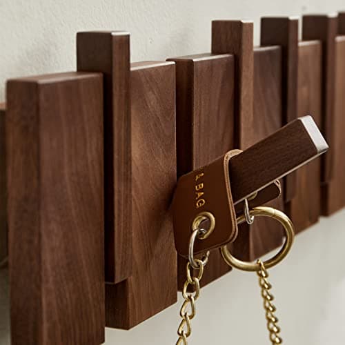 QUELLANCE Wooden Coat Hooks Wall Mounted, Coat Rack Hanger Wall Mount with 4 Hooks, Heavy Duty Coat Hooks for Hanging Coats/Keys/Hats/Robe&Towels/Plants/Bags, Home Decor Gift, Walnut 7