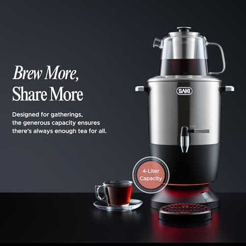SAKI Chaiovar Electric Samovar - 4L Stainless Steel Electric Tea Maker, Temperature Display, Large Ceramic Teapot, Boil Dry & Auto Shut Off, Best for Persian, Russian, and Turkish Tea (Silver) 6