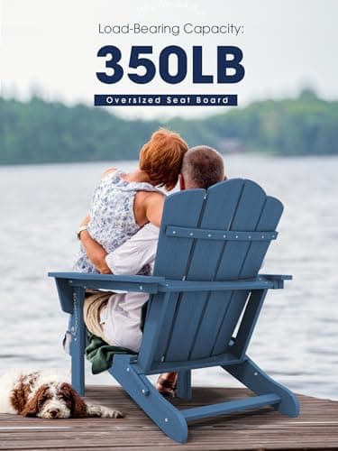 KINGYES Folding Adirondack Chair, HDPE All-Weather Patio Chairs, Wooden Textured Lawn Chair for Poolside, Backyard, Deck, Fire Pit, Navy 7