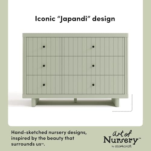 Storkcraft Kyoto 6 Drawer Dresser (Sage) - GREENGUARD Gold Certified, Nursery & Kids' Bedroom, Safety Interlocking Drawer System, & Easy Assembly with Pre-Installed Tracks 6