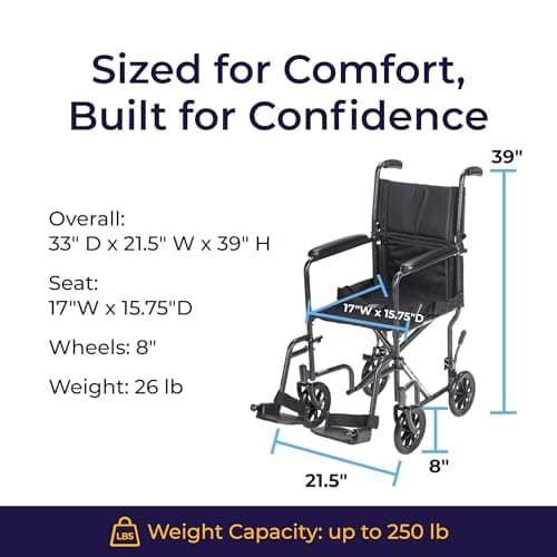 Drive Medical Lightweight Folding Transport Wheelchair - Reliable Mobility Support - Durable Steel Frame - Swing-Away Footrests - Compact Travel Design - Silver 7