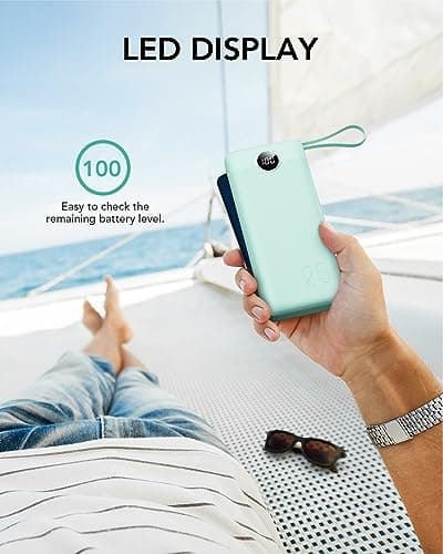 VRURC Portable Charger 20000mAh, Built-in Cables Fast Charging Power Bank, PD QC 3.0 Travel Essentials Battery Pack, 4 Output & 2 Input Phone Charger for iPhone16 15 14 13 X, Samsung, Android-Green 8