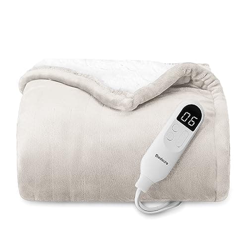 Bedsure Heated Blanket Throw Blanket - Fast Heating Electric Blanket, Soft Flannel Heated Throw with 4 Time Settings, 6 Heating Settings, Warm Gifts for Grandma (50x60 inches, Cream)