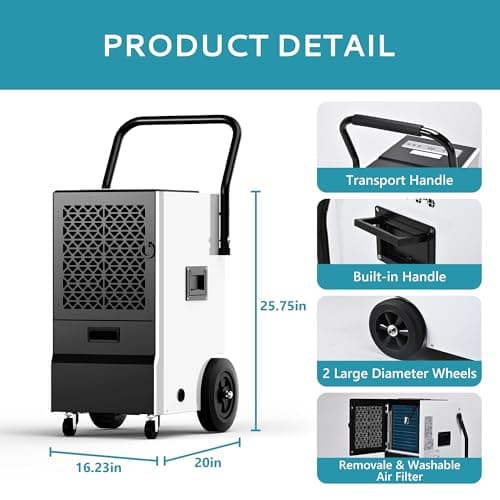 EUHOMY 160 Pints Commercial Dehumidifier for Basement,Large Dehumidifier for Basement With Drain Hose,Timer and 4 Wheels,Industrial Dehumidifiers for Flood Repair,Drying Basement,Warehouse and Factory 5
