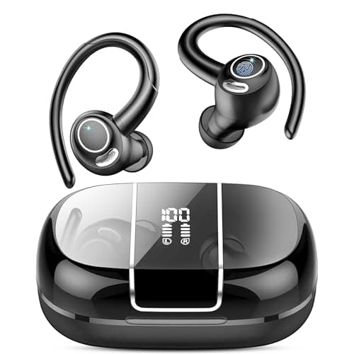 Wireless Earbuds Bluetooth 5.3 Headphones Sports, 48Hrs Playtime Bluetooth Earbud with CVC 8.0 Mic, 2026 Stereo Bass Over Ear Bud with Earhooks, LED Display, IP7 Waterproof Earphon for Workout/Running