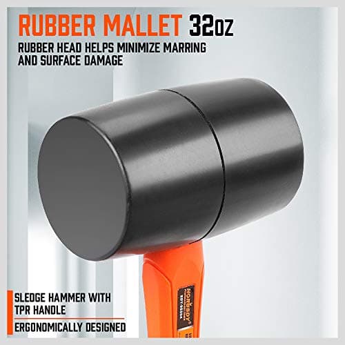 HORUSDY 5-Piece Hammer Set, 16oz and 32oz Ball Pein Hammers, 32oz Rubber Mallet, 3lb Sledge, 3lb Cross Peen Hammer 9