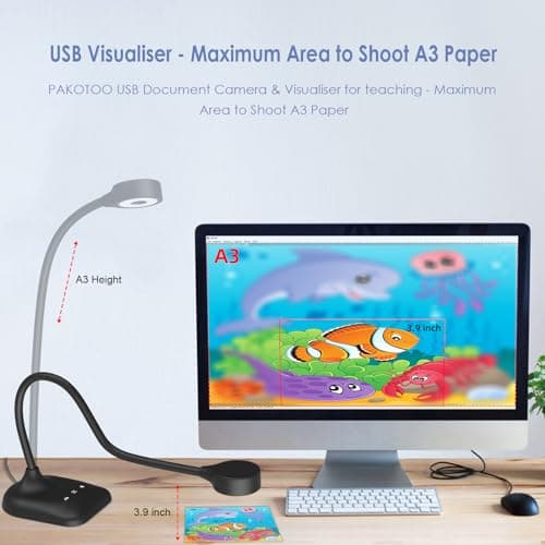 PAKOTOO USB Document Camera for Teachers, Webcam/Doc Camera for Classroom with A3 Format, 3-Level LED Lights, Image Invert, Fold, Dual mic for Mac OS, Windows, Zoom, OBS Work with Distance Learning 6