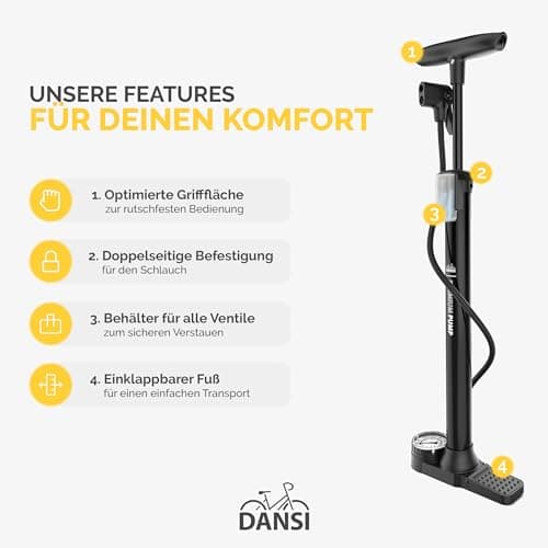 DANSI Bike Floor Pump with Gauge, Floor Bicycle Pump with Both Presta and Schrader Bicycle Pumps Valves High Pressure 180Psi Multi-Purpose Portable Air Pump for Road Bike MTB Sports Balls 5