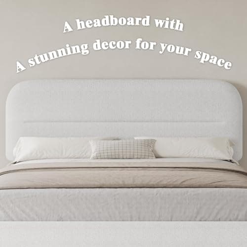 HOMBCK Queen Size Boucle Bed Frame, Upholstered Bed Frame Queen Size with Headboard, Soft Cloud Bed with Thickened Footboard, Rounded Corners, No Box Spring Needed, Easy Assembly, White 7