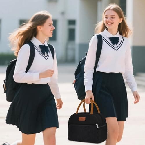 Coobiiya Lunch Box Lunch Bag for Women Men,Reusable Cute Lunch Pail bag,Leakproof,Insulated LunchBox Tote Compact 10L, Cooler Lunch Container for Work Travel Office (Black) 8