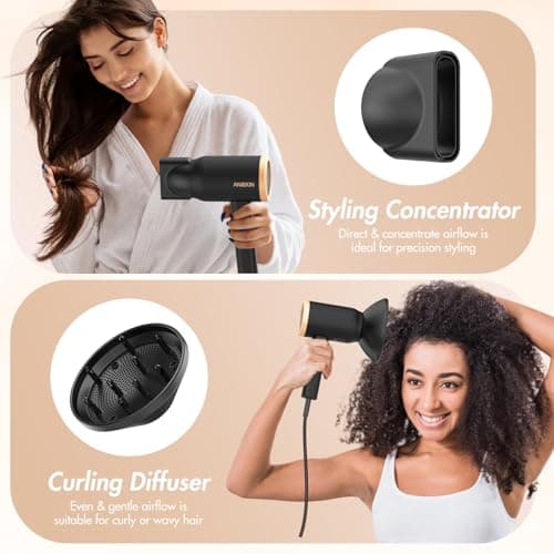 ANIEKIN Hair Dryer, 1875 Watts Fast Drying Blow Dryer with Diffuser and Concentrator, Compact Lightweight Hair Dryer for Women and Men 5