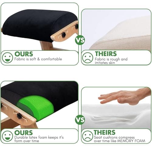 Ecordesk Ergonomic Kneeling Chair, Adjustable Seat - Office Chair for Desk, Posture Corrector, Premium Comfort Cushion, Wooden Rocking Knee Chair (Black) 7