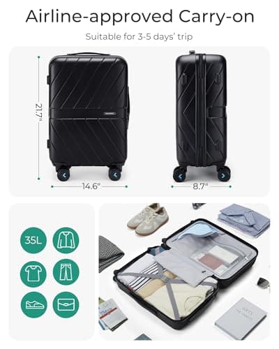 BAGSMART Carry On Luggage 22x14x9 Airline Approved With TSA Lock, 1OO% Polycarbonate Hardside Luggage with Spinner Wheels, Durable Hard Shell Carry On Suitcase 20 inch Black 5