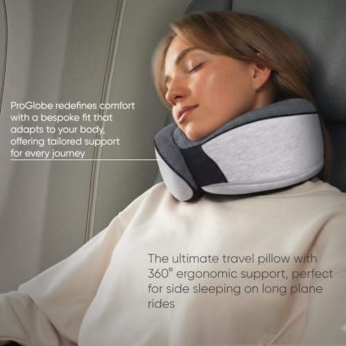 Proglobe Travel Neck Pillows for Airplanes, Sleeping Essentials for Long haul Flights, 360° Head Support, Car and Airplane Kit with 3D Contoured Eye Mask, Earplugs and Luxury Mesh Bag (Adult, Grey) 6