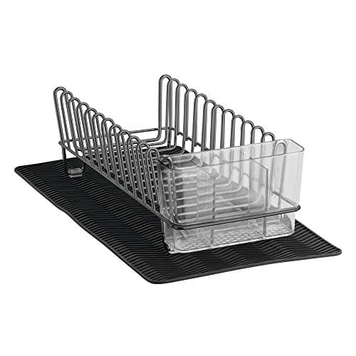 mDesign Steel Sink Dish Drying Rack/Dish Drainer Storage Organizer w/Wire Drainer, Drying Mat for Kitchen Counter, Easy Drain/Dry Dishes, Plate, Utensil, Concerto Collection, Set of 2 - Black/Dk Gray 7