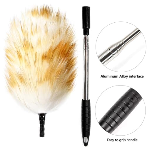 NEWONG Extendable Lambswool Duster 30-55inch with Aluminium Alloy Handle, Natural Long Feather Duster for Cleaning Fans, Ceiling, Bookshelevs, for Home&Office 5