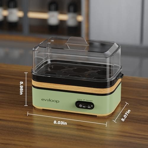 Evoloop Rapid Egg Cooker Electric 6 Eggs Capacity, Soft, Medium, Hard Boiled, Poacher, Omelet Maker Egg Poacher With Auto Shut-Off, BPA Free (Green) 7