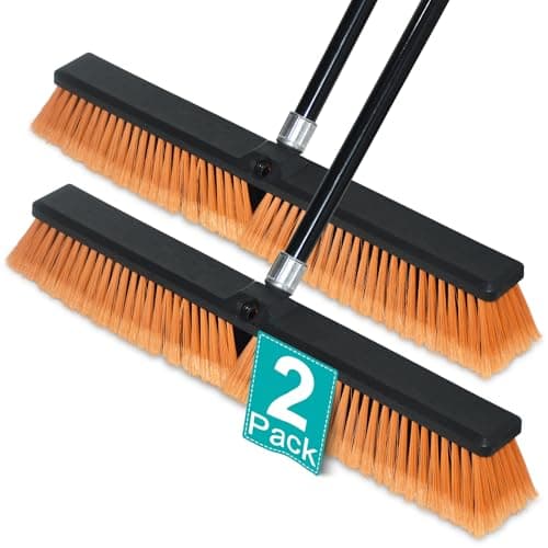 PBHEPJ 24 Inchs Push Broom Outdoor Heavy Duty, Shop Broom with 60" Long Handle for Cleaning Outdoor or Indoor Tile, Garage, Shop, Deck, Concrete, Wood, Stone, Patio Floor, 2 Pack