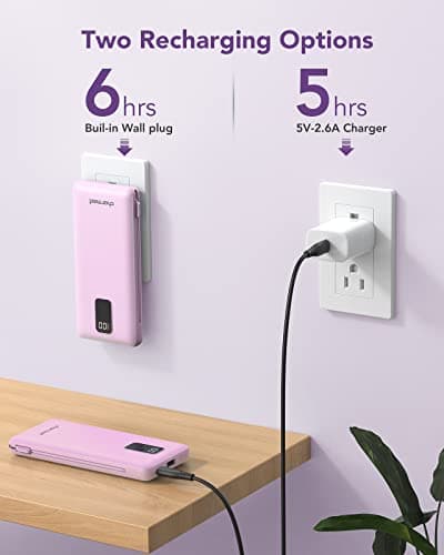 charmast Portable Charger with Built-in Cables & Wall Plug, 10000mAh Portable Power Bank, External Battery Pack Travel Essentials Compatible with iPhone 16/15/14/13, Samsung, iPad etc 5