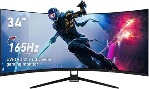 ZZA UltraWide 34 inch Curved Monitor 1500R PC Screen 165hz Refresh Rate WQHD 3440x1440 Computer Gaming Monitor VA PanelAMD FreeSync Premium | HDR10 | 99% sRGB | VESA 8