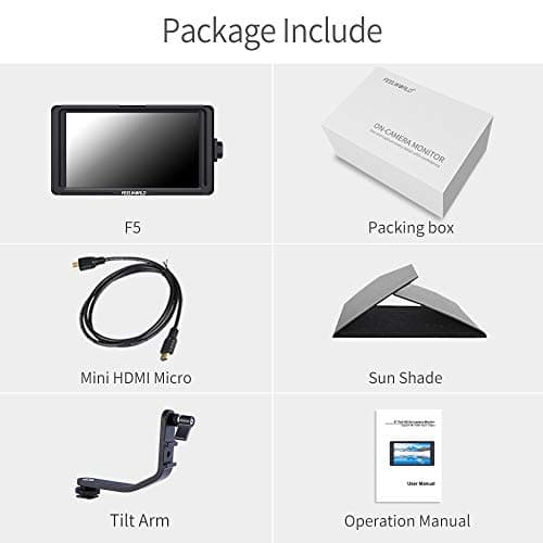 FEELWORLD F5 5 Inch DSLR On Camera Field Monitor Small Full HD 1920x1080 IPS Video Peaking Focus Assist with 4K HDMI 8.4V DC Input Output Include Tilt Arm 8