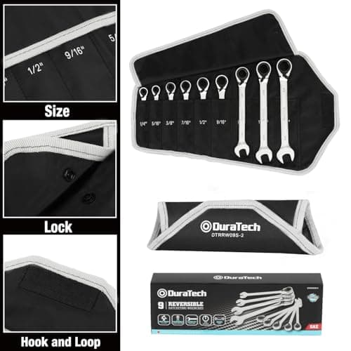 DURATECH Reversible Ratcheting Combination Wrench Set, SAE, 9-Piece, Open end Spanner with Rolling Pouch, 1/4'' to 3/4", 12 Point, CR-V Steel 5