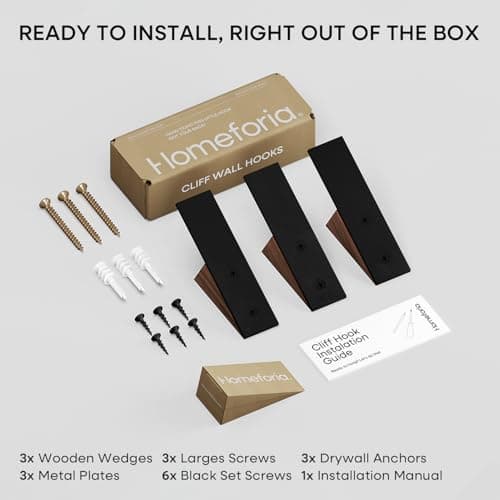 Wall Coat Hook Rack - Set of 3 - Black Walnut Wood Black Metal Decorative Hat Hooks for Hanging Coats - Hat Hangers for Wall 5