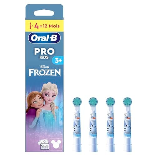 Oral-B Pro Kids Electric Toothbrush Head, with Disney Frozen Characters, Extra Soft Bristles, for Ages 3+, Pack of 4 Toothbrush Heads, White