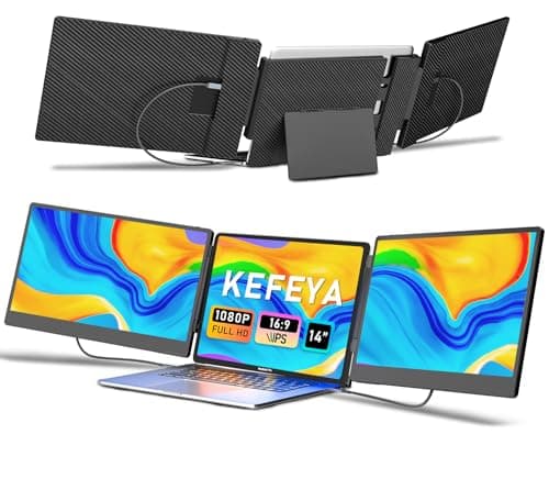 KEFEYA Laptop Screen Extender, 14" FHD 1080P IPS Triple Portable Monitor for Laptops 13-17" with USB-C/HDMI Port, Laptop Monitor Extender for Windows/Mac/Chrome/Surface/Switch/PS5, Plug n Play