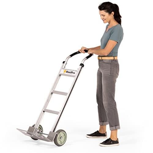 HaulPro Heavy Duty Aluminum Hand Truck - 8" Wheels with Horizontal Loop Handle and 500 lbs Load Capacity | 50.25" High, 17.5" Wide and 17.75" x 9" Diecast Nose Plate 6