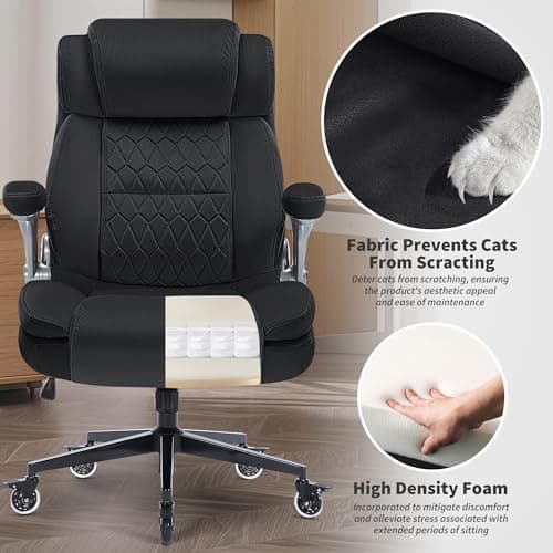High Back Office Chair 400lbs-Adjustable Built-in Lumbar Support, Flip Arms, Locking Wheels-Fabric Ergonomic Computer Desk Chair with Heavy Duty Base, Thick Padded Large Work Chairs 5
