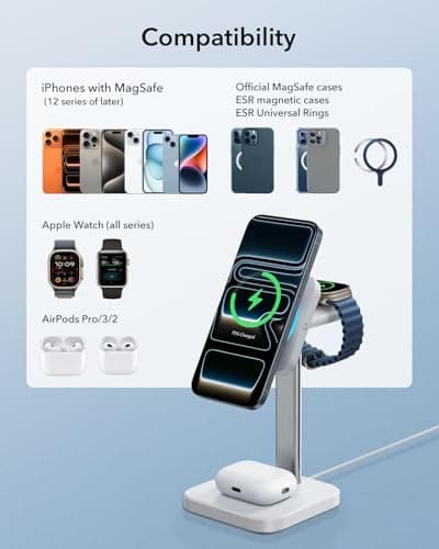 ESR for MagSafe Charger Stand, 3 in 1 Charging Station with CryoBoost, Phone-Cooling Wireless Charging, 15W MagSafe Stand, for iPhone 17/16/15/14/13/12, AirPods, Apple Watch, White 8