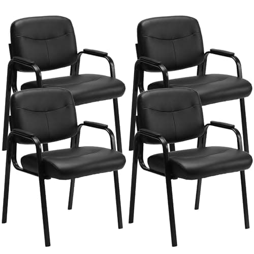 Elevon Waiting Room Chairs No Wheels Set of 4, Leather Stationary Office Reception Guest Chair with Padded Arms for Elderly Desk Conference Room Lobby Table Side Salon