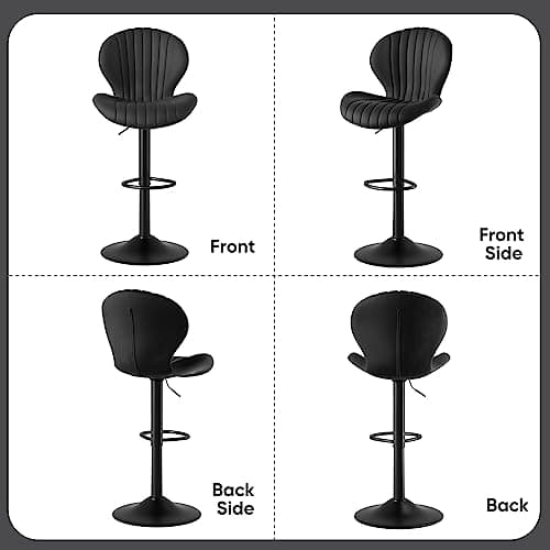 Nalupatio Modern Bar Stools Set of 2, Adjustable Fabric Upholstered Swivel Bar Chairs, Counter Height Barstools with High Backrest, for Bar Kitchen Island, Dining Room, Black 7
