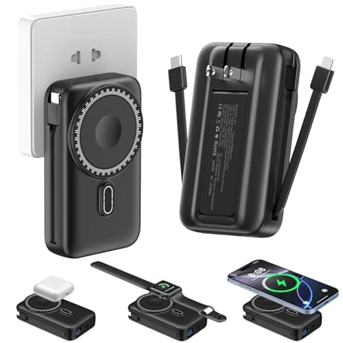Magnetic Portable Charger 10000mAh for iPhone with Built-in Cables and Wall Plug,Wireless Power Bank with iWatch Charger,LCD Display 22.5W Fast Charging Battery Pack for iPhone 16/15/14/13/12 (Black)