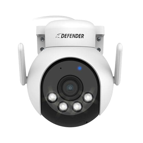 Defender AI Powered 4K Everwatch PTZ Plug in Outdoor Camera, AI Human/Vehicle Detection, WiFi 6/Bluetooth Wireless Camera, Color Night Vision, Deterrence, Mobile App, 64GB SD Card