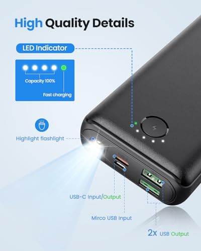 DAOLOT Portable Charger Power Bank 30000mAh USB C 22.5W Fast Charging External Battery Pack PD QC4.0 with Flashlight 3 Outputs & 2 Inputs Battery Bank for iPhone Samsung Galaxy iPad etc (Black) 5