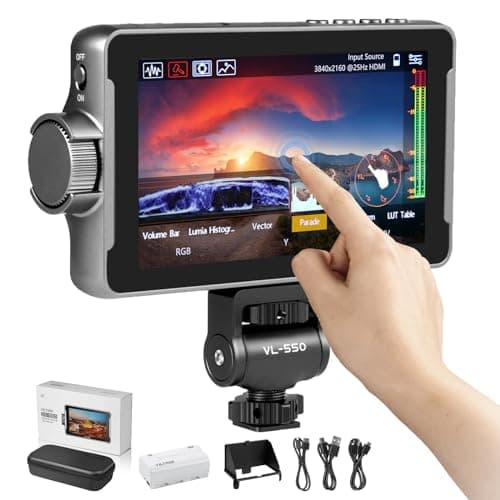 VILTROX DC-550 Pro Touch Screen DSLR Camera Field Monitor 4K HDMI, 5.5 Inch 1200 Nits Video Camera Monitor with Battery/Sunshade Hood, 3DLUT, Focus Peaking, Waveform, False Colors