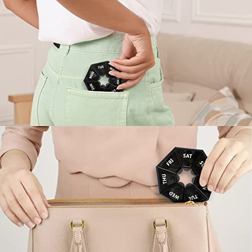 Gelibo,Weekly Pill Organizer, 2 Pack Portable Travel Pill Box Dispenser Medicine case 6 Colors (Seven Day) New Edition for Vitamin/Fish Oil/Pills/Supplements-Arthritis Friendly (Black) 8