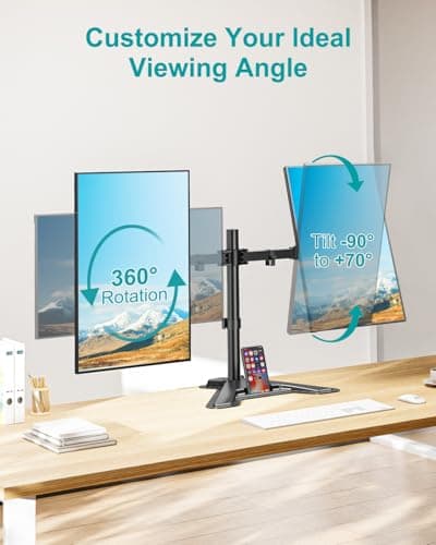 MOUNT PRO Dual Monitor Stand, Free-Standing Full Motion Monitor Desk Mount Fits 2 Screens up to 27 inches,17.6lbs with Height Adjustable, Swivel, Tilt, Rotation, VESA 75x75 100x100, Black 7