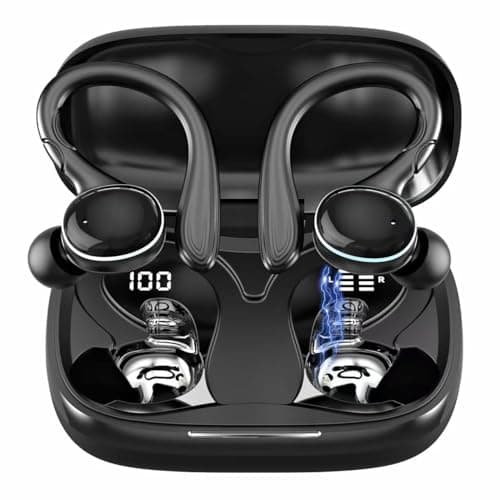Beniduck Catitru Wireless Earbuds Bluetooth 5.3 Headphones Stereo Ear Buds, ENC Noise Cancelling Mic,IPX7 Waterproof Earphones with Hook for Android iOS Smart Phone Laptop Computer Sports - Black
