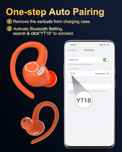 Wireless Earbuds, Bluetooth 5.4 Headphones Sport, Over Ear Buds With ENC Noise Cancelling Mic, 48H, Wireless Earphone With Earhooks, Stereo Deep Bass, IP7 Waterproof ear bud for Workout Running,Orange 7