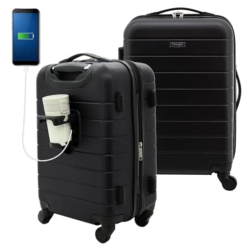 Wrangler Smart Spinner Hardside Luggage, 22-Inch Carry-On, Black