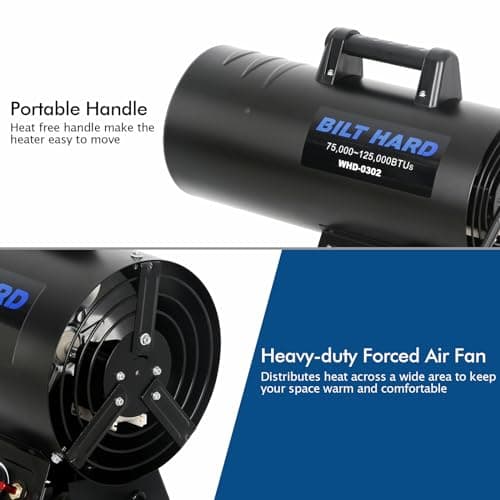 BILT HARD 125,000 BTU Forced Air Propane Heater, Adjustable Liquid Propane Torpedo Heater for Garage, Jobsite, and Construction Sites, CSA Listed 3